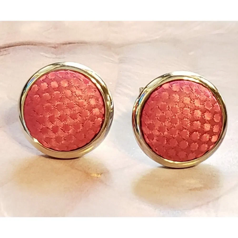 Pink Fabric Cuff Links Vintage‎ Silver Tone Formal Cuff Links cl-